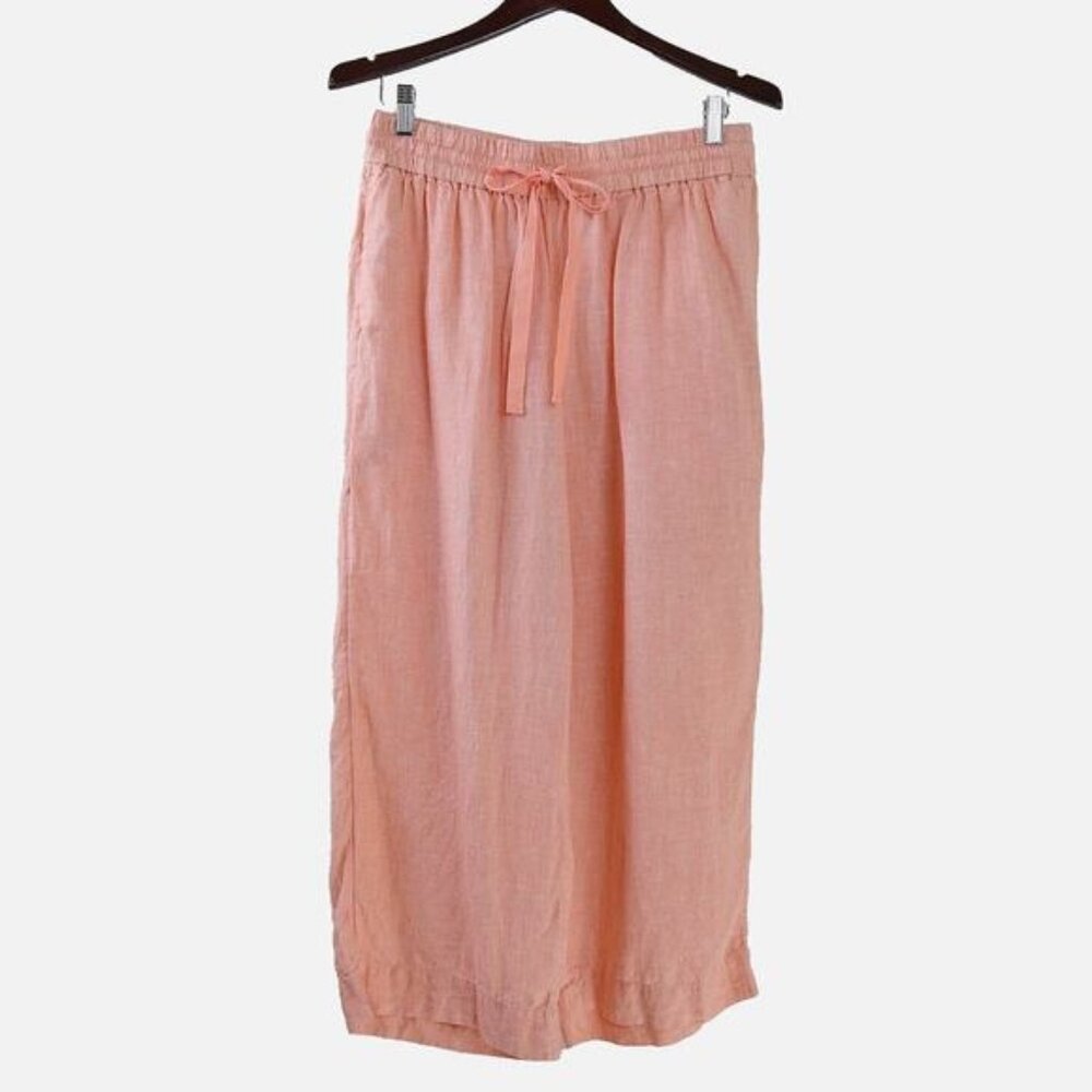J Crew Size M Linen Woven Wide Leg Seaside Pant Cropped Ankle Coral Orange